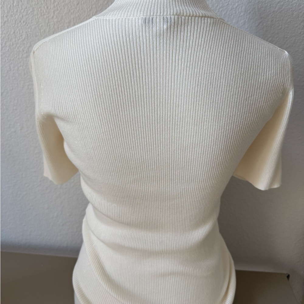 Lafayette 148 New York Cream Ribbed Turtleneck Sweater - Picture 3 of 5